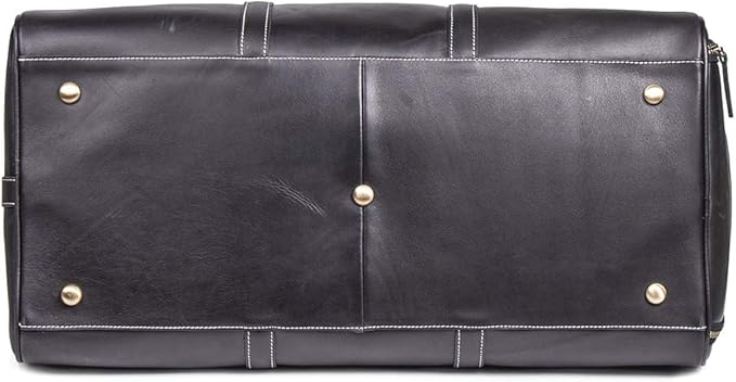 24 Inch Leather Travel Weekend Luggage Bag, Mens Duffle Retro Carry on Handbag (Black)