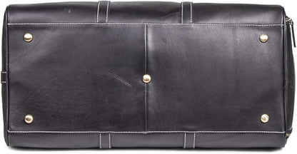 24 Inch Leather Travel Weekend Luggage Bag, Mens Duffle Retro Carry on Handbag (Black)