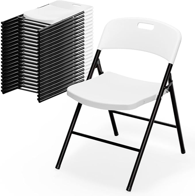 Bonnlo 20-Pack White Plastic Folding Chairs, Portable Seat with Sturdy Steel Frame for Indoor & Outdoor Use, Perfect for Banquet, Party, Wedding, Office, and Camping