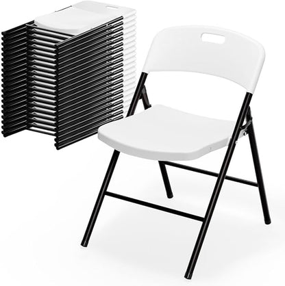 Bonnlo 20-Pack White Plastic Folding Chairs, Portable Seat with Sturdy Steel Frame for Indoor & Outdoor Use, Perfect for Banquet, Party, Wedding, Office, and Camping