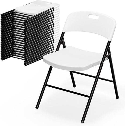 Bonnlo 20-Pack White Plastic Folding Chairs, Portable Seat with Sturdy Steel Frame for Indoor & Outdoor Use, Perfect for Banquet, Party, Wedding, Office, and Camping