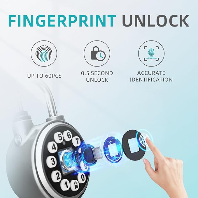 SFW Fingerprint Padlock,Bluetooth Pad Locks with Code, Water Resistant Smart Padlocks with Mobile App.Suitable for Gyms, Sports Facilities, Bicycles, Schools, Luggage and Lockers (Silver)