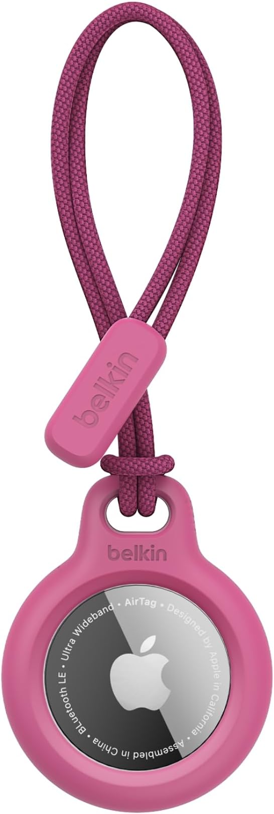 Belkin Apple Airtag Secure Holder With Strap - Apple Air Tag Keychain - Airtag Holder With Strap For Key Ring - Airtag Keychain Accessories - Scratch Resistant Airtag Case With Raised Edges - Pink