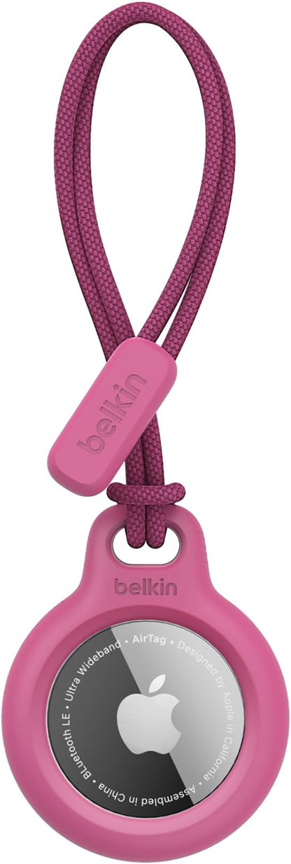Belkin Apple Airtag Secure Holder With Strap - Apple Air Tag Keychain - Airtag Holder With Strap For Key Ring - Airtag Keychain Accessories - Scratch Resistant Airtag Case With Raised Edges - Pink