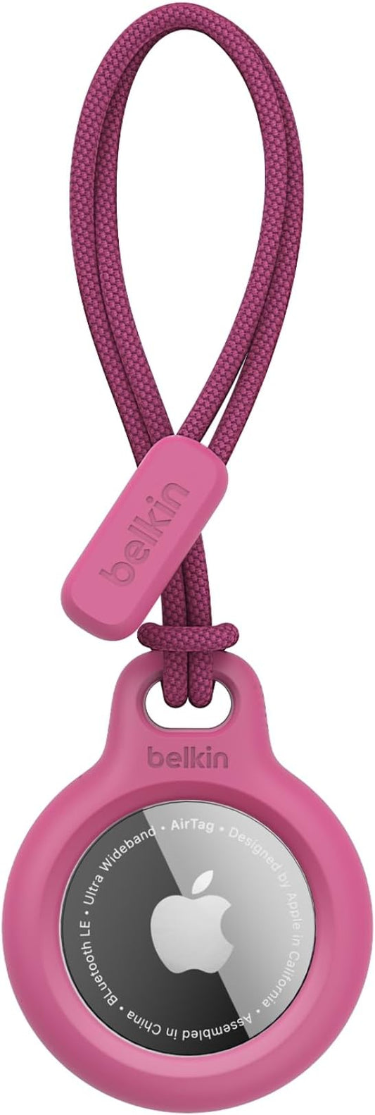 Belkin Apple Airtag Secure Holder With Strap - Apple Air Tag Keychain - Airtag Holder With Strap For Key Ring - Airtag Keychain Accessories - Scratch Resistant Airtag Case With Raised Edges - Pink