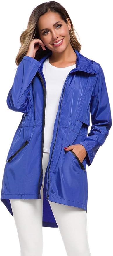 Avoogue Women's Long Raincoat with Hood Outdoor Lightweight Windbreaker Rain Jacket Waterproof