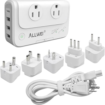 ALLWEI International Travel Adapter 220V to 110V Power Voltage Converter for Hair Straightener/Curling Iron, Universal Power Plug Adapter UK, US, AU, EU, IT, India (White)