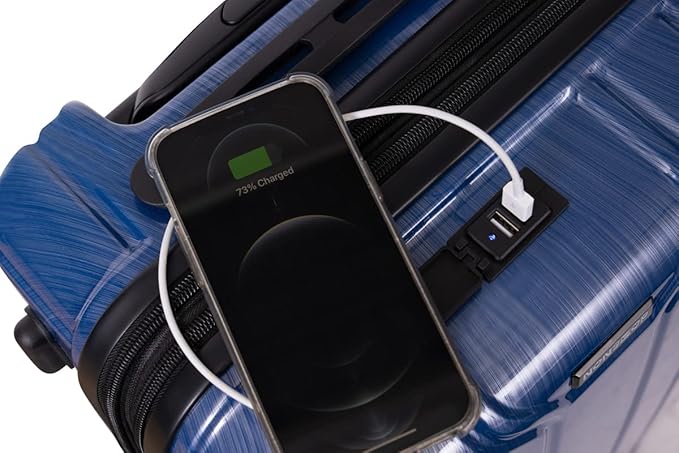 NONSTOP New York Elite Luggage Expandable Lightweight Spinner Wheels hard side shell Travel Suitcase Set, TSA Lock, Double USB Port, 3 packing cubes, Denim Blue, 3-piece Set (20/24/28)