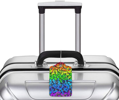 2 Pack Luggage Tag for Suitcases, Colorful Backpack Tag with Beautiful Butterflies Pattern Leather Suitcase Tags Identifiers with Privacy Name Address Labels & Durable Steel Loop for Women Men Travel