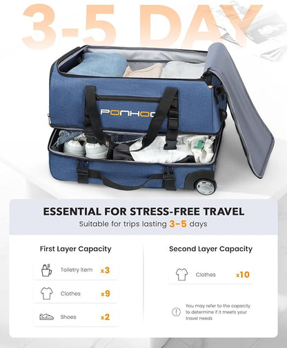 25 Inch Duffle Bag with Wheels for Men - Water Resistant Wheeled Duffle Bag for Weekend Travel & Overnight Trips, Blue
