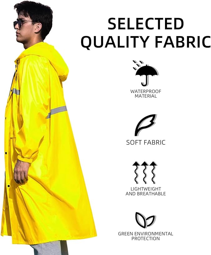 Coralrain Long Hooded Raincoat Safety Waterproof Emergency Rain Jacket Poncho for Men Women Adults