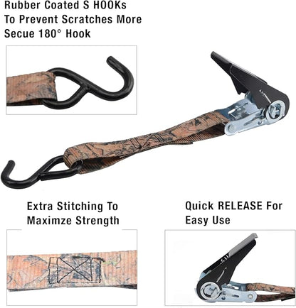 XSTRAP STANDARD Ratchet Straps, 900 LB Break Strength, 8-Pack 10FT Ratchet Tie Down Straps Set for Motorcycle Straps Tie Downs, Appliances, Lawn Equipment, Logistic Cargo Straps for Trucks(Camouflage)