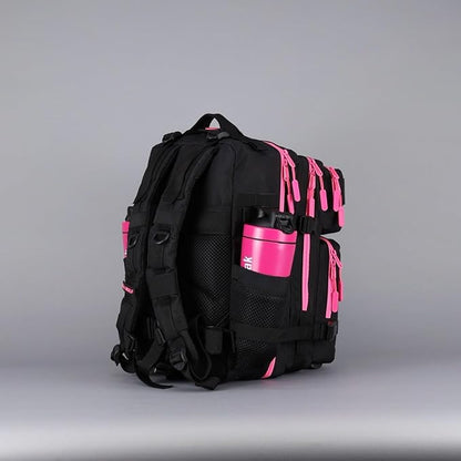 WOLFpak 35L Athletic Gym Backpack - Durable 1000D Waterproof Oxford Material with MOLLE Webbing, Laptop Pocket & Dual Cup Holders, Durable Fitness/Travel/Military Daypack (Black Neon Pink)