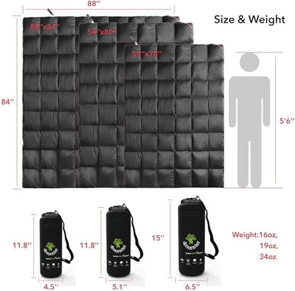 4Monster Down Camping Blanket - Outdoor Travel Quilt Puffy 650 Fill, Packable, Lightweight,Wind & Waterproof | Ideal for Stadium, Backpacking,Picnics, Beach and Hiking