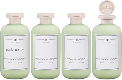 ASEVAT 10oz 4Pcs Green Plastic Refillable Travel Shampoo and Conditioner Bottles Plastic Refillable Travel Shampoo Bottles with Flip Cap Shampoo and Conditioner Dispenser