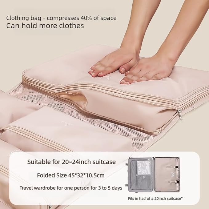 Travel 5-in-1 Packing Cube Set | Expandable Waterproof Luggage Organizer with Hanging Hook | Multi-Compartment Compression Bag for Clothes & Essentials (Khaki)