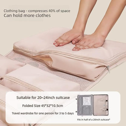 Travel 5-in-1 Packing Cube Set | Expandable Waterproof Luggage Organizer with Hanging Hook | Multi-Compartment Compression Bag for Clothes & Essentials (Khaki)