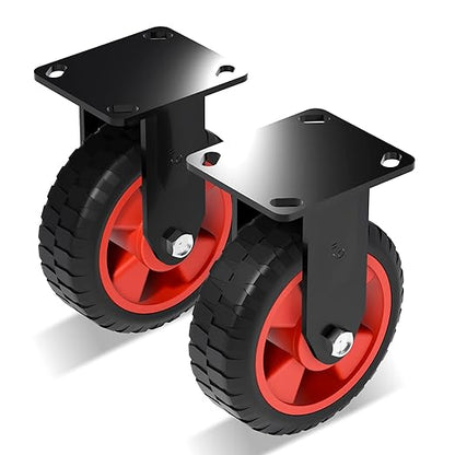6 Inch Heavy Duty Industrial Casters,400 LBS Capacity per Caster,Set of 2 Fixed Solid Rubber Wheels for Utility Cart, Dolly, Workbench & Outdoor(no Brake)