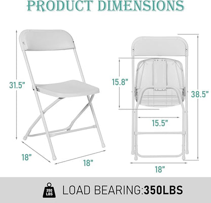 60 Pack Plastic White Folding Chairs, Portable Stackable Commercial Party Folding Chairs with Steel Frame 350lbs for Home Office Outdoor Indoor Office Wedding Party Event