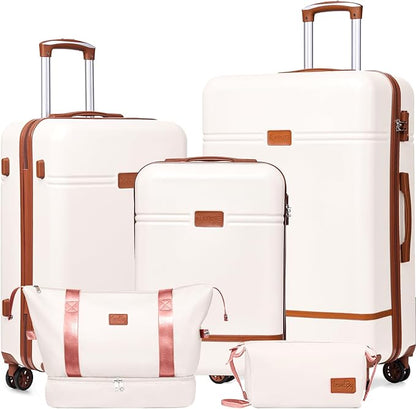 Krute Luggage Sets 5 Pieces Suitcase Set Hard Shell Carry On Luggage with Spinner Wheels TSA Approved Durable PC+ABS Hard Side Suit Case