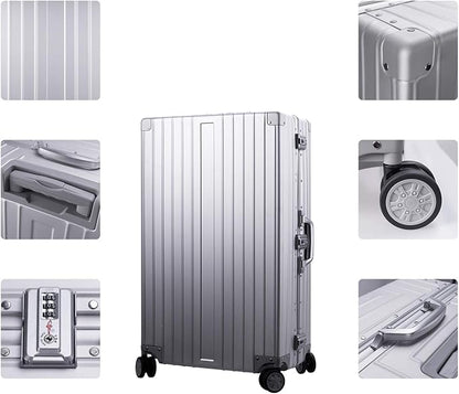 TRAVELKING All Aluminum Luggage Zipperless Hard Shell Luggage Case with TSA Lock Spinner Alloy Metal Suitcase (Silver, 28")