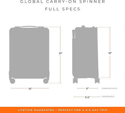 Briggs & Riley Global 21" Carry On Expandable Spinner - Luggage for International Travel, Suitcases with Wheels, Softside Rolling Bag for Men & Women, Self-Repairing Zipper- Baseline Collection, Black