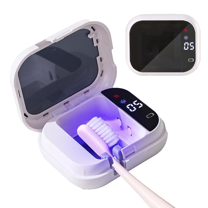 UV-C Toothbrush Cleaner, Portable Travel Cover for Manual/Electric Toothbrush, Magnetic Holder and Rechargeable Case for Any Size Toothbrush, White
