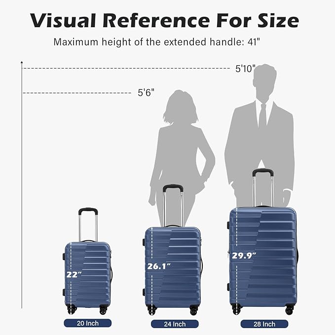 Coolife Carry On Luggage Airline Approved with Wheels Hard Shell Suitcase Spinner TSA Lock Telescopic Handle 20-inch,Blue