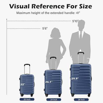 Coolife Carry On Luggage Airline Approved with Wheels Hard Shell Suitcase Spinner TSA Lock Telescopic Handle 20-inch,Blue