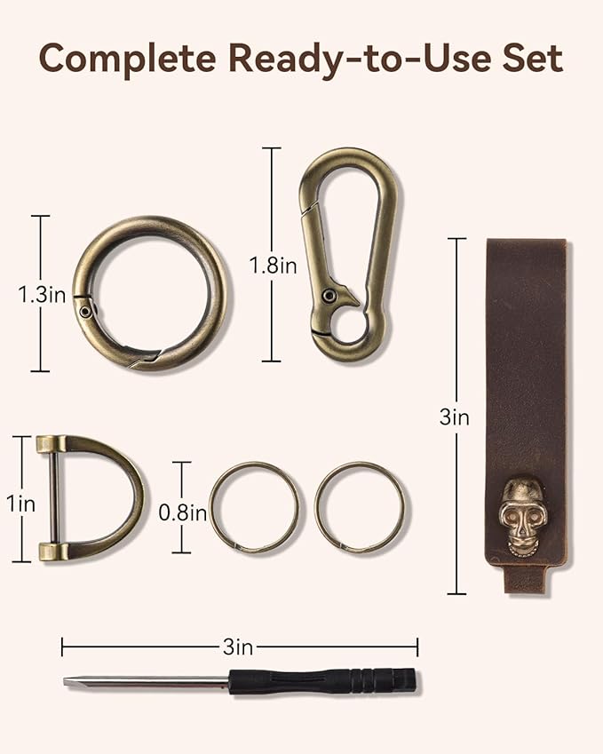 Teskyer Genuine Leather Keychain with Carabiner Clip and Key Ring, Vintage Key Chain Holder for Home/Car Keys