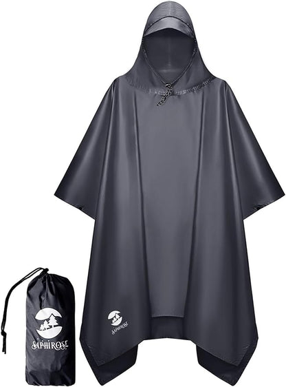 SaphiRose Hooded Rain Poncho Waterproof Raincoat Jacket for Men Women Adults