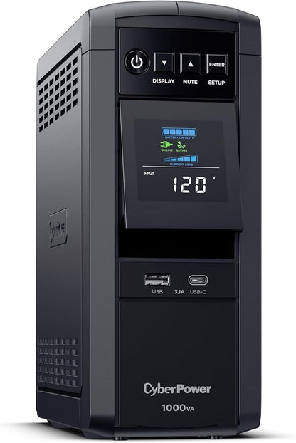 CyberPower CP1000PFCLCD PFC Sinewave UPS Battery Backup and Surge Protector, 1000VA/600W, 10 Outlets, AVR, Mini-Tower; UL Certified