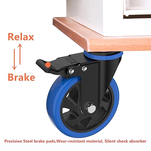 5'' Caster Wheels with Brake, Heavy Duty Casters Set of 4, Swivel Top Plate Casters with Double Ball Bearings, Industrial Locking Castor Wheels for Furniture, Workbench, Cabinet
