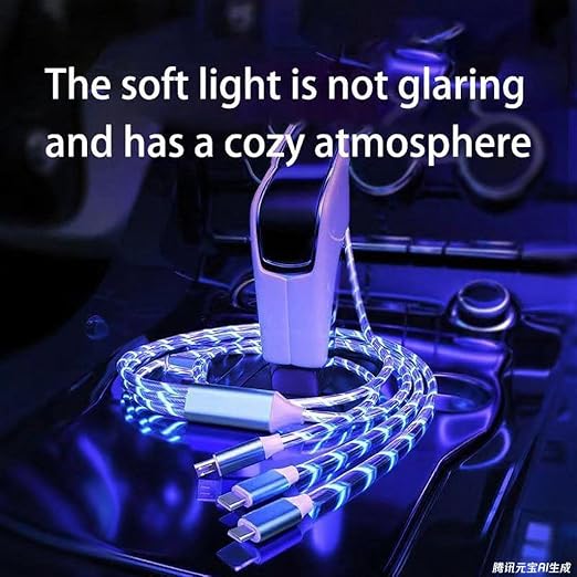 USB Cable PD Fast Charger Lighted Up (USB 3IN1 Blue),Phone Data Cable, Flowing Light Charging Cable, 39-inch, TPE Material, Compatible with Almost All Phones, Tablets, and Headphones.