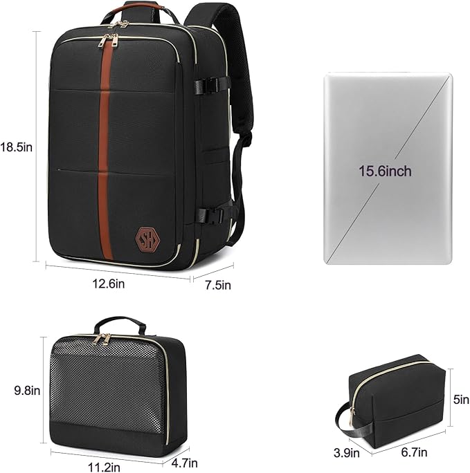 40L Travel Laptop Backpack for Women & Men, Airline Approved Carry On Luggage Overnight Bags, Waterproof Personal Item Bag, Weekender Essentials Backpacks Vacuum Backpack Black