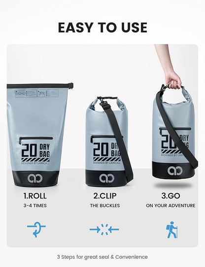 Lamicall Dry Bag, Waterproof Bag - [Durable & Floating] 5L/10L/20L/30L/40L Roll Top Drybag with Water Proof Phone Pouch for Travel Swimming Boating Kayaking Paddle Board Camping Beach Accessories