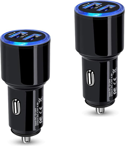 USB Car Charger, 2Pack 4.8A Fast Charging Dual Port USB Cigarette Lighter Adapter for iPhone 15 14 13 12 11 Pro Max SE XR X 8 7 6, iPad, Samsung Galaxy S23 S22 S21 S20 S10 S9 S8 S7 A51,Android,Kindle