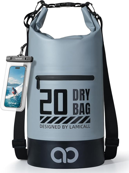 Lamicall Dry Bag, Waterproof Bag - [Durable & Floating] 5L/10L/20L/30L/40L Roll Top Drybag with Water Proof Phone Pouch for Travel Swimming Boating Kayaking Paddle Board Camping Beach Accessories