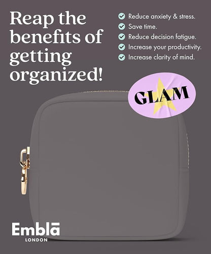 Embla Makeup Bag Travel Cosmetics Pouch and Toiletry Bag, Nylon Zipper Pouch Purse, Cute Make Up Organizer Storage Tote for Women Girls, Waterproof Travel Skincare Case, Small Makeup Bags, Grey