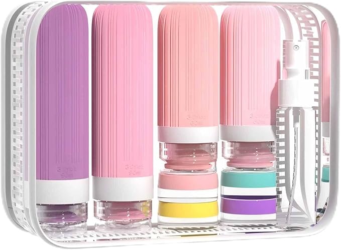 16 Pack 3.4oz Portable Travel Bottles, TSA Approved Leak-Proof Silicone Toiletry Containers, Refillable Squeezable for Shampoo, Conditioner, Cologne, Perfume & Lotion – On-the-Go Essentials