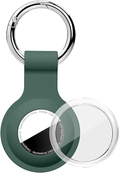 Upgrade Compatible with AirTag Holder Keychain Waterproof Silicone for Air Tag Case with Transparent Shell Key Ring Tags Chain for Apple GPS Item Finders Accessories, Dark Green