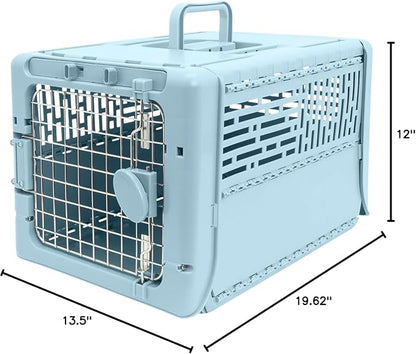 SportPet Designs Collapsible X-Small Pet Travel Carrier (Blue), Hard-Sided Kennel for Small Dogs, Puppies, Cats, Kittens, Animals up to 20lbs, Washable Home & Outdoor Pet Crate, 19.6"L x 13.5"W x 12"H