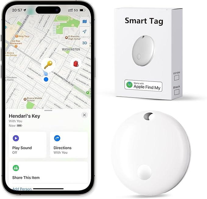Tracker Tags, Item Finder Work with Apple Find My (iOS Only), Tracking Device Locator Smart Tag for Luggage, Keys, Wallet, Bike, Bags (White, 1 Pack)