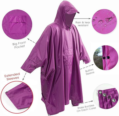 Cosmine Hooded Rain Poncho for Adult with Pocket, Waterproof Lightweight Unisex Raincoat Jacket for Hiking Camping Emergency