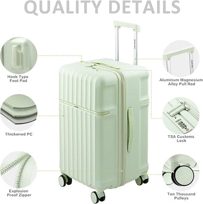 20 Inch Hardside Carry-On Luggage with Spinner Wheels, TSA Lock, Double Zippers, Thick PC Shell, Lightweight Travel Suitcase for Business, Weekend, and International Trips(Green)