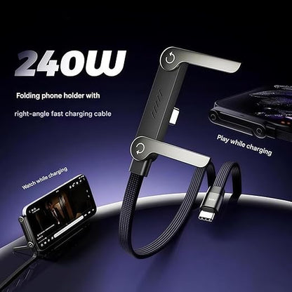 Sideways Phone Charger,240W Braided Fast Charge Cable with Built-in Phone Stand,2026 New 2-in-1 Invisible Holder Charger Cable,Sideways Charging Cable for Gaming, Office, Car Travel (1PCS)