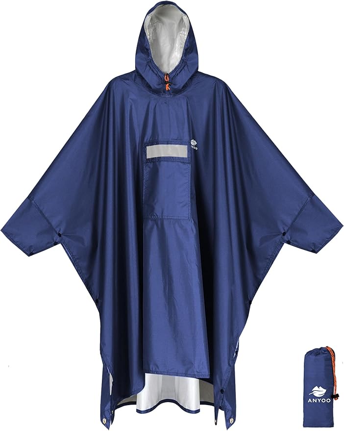ANYOO Hooded Rain Poncho for Adults Waterproof Lightweight Rain Coat for Men Women Reusable Rain Jacket for Emergency Outdoor