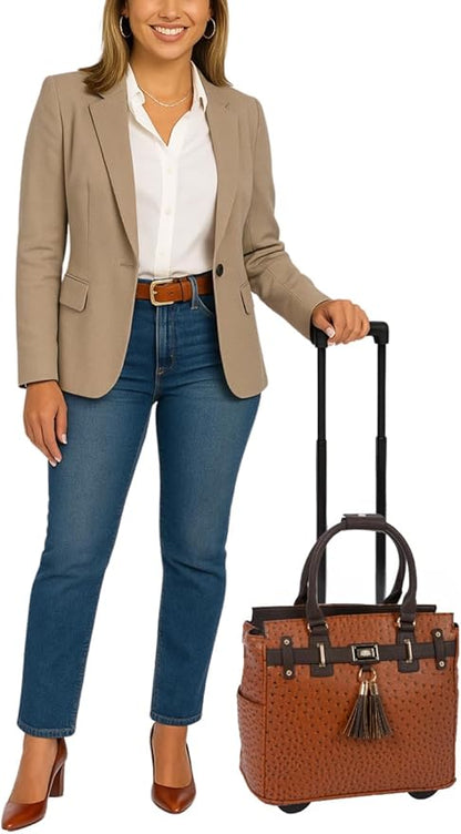 JKM & Company Rolling Laptop Bag for Women | Designer Wheeled Briefcase | Fits 13-17" Laptops | Office Travel Computer Case
