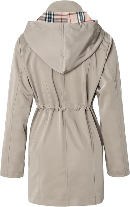 SaphiRose Women's Long Hooded Rain Jacket Outdoor Raincoat Windbreaker