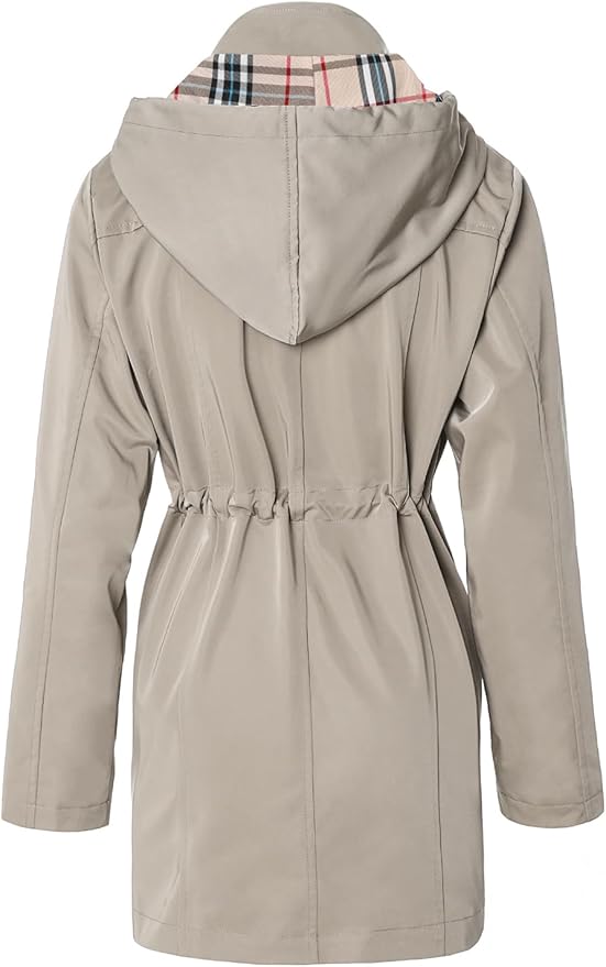 SaphiRose Women's Long Hooded Rain Jacket Outdoor Raincoat Windbreaker